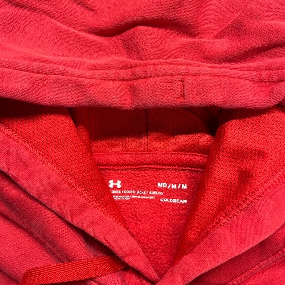 Under‎ Armour Centre Logo Embroidered Hoodie Red Medium Loose Fit - Picture 4 of 8